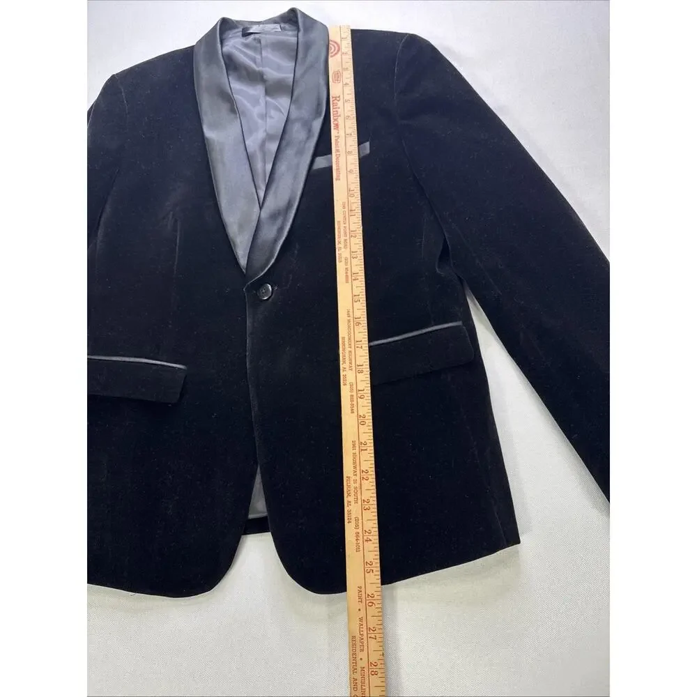 Boys Black Velvet Tuxedo Blazer 170cm(US 16) Satin Collar Formal Dinner Jacket